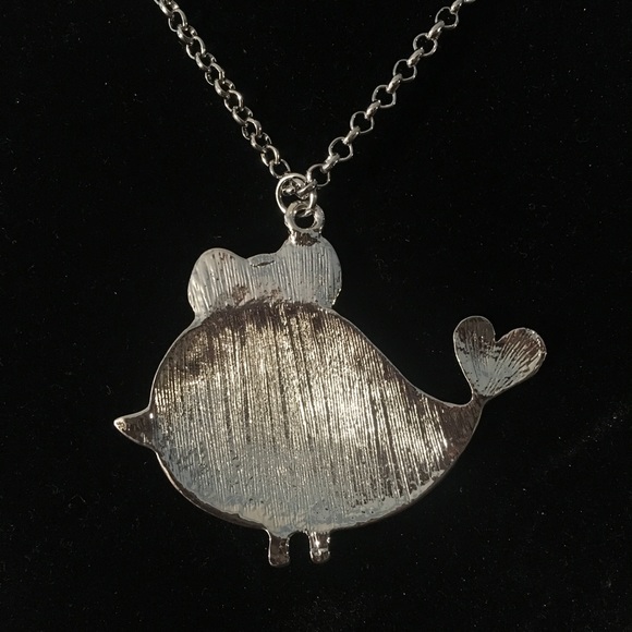 3/$25 Long Enameled Gray Bird Pendant Necklace - Picture 3 of 5